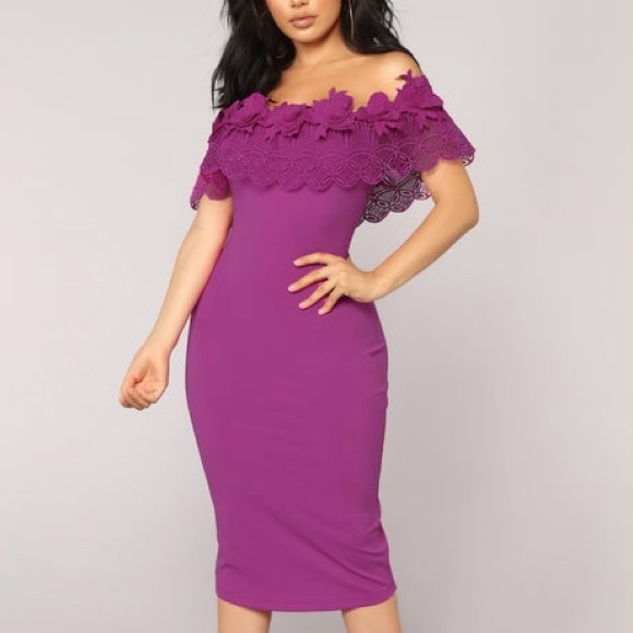 Fashion Nova Midnight In Moscow Floral Off The Shoulder Orchid Pink Dress - Picture 1 of 14